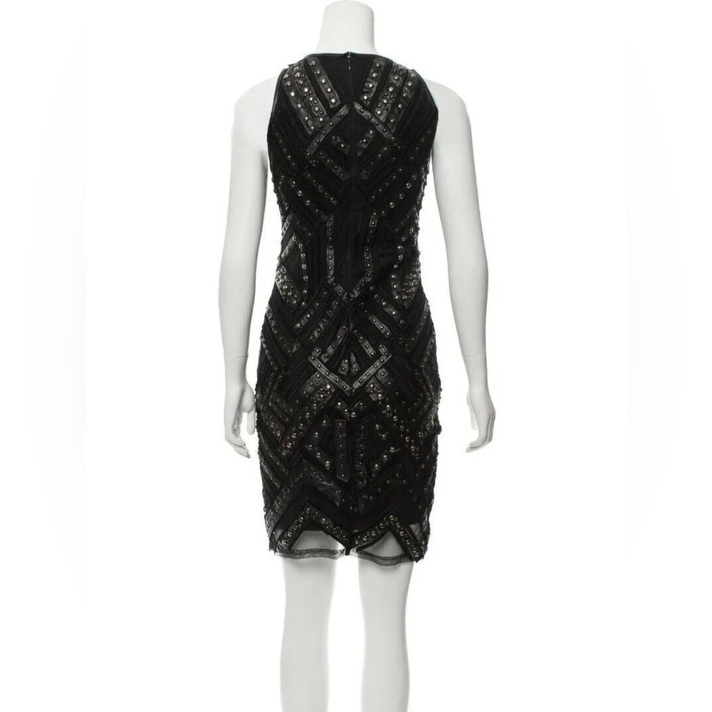 PARKER BLACK STUDDED LEATHER TRIM HALTER MINI DRESS SIZE XS